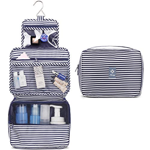 Product Cover Hanging Travel Toiletry Bag Cosmetic Make up Organizer for Women and Girls Waterproof (B-Blue Stripe)