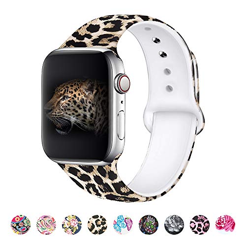 Product Cover MITERV Compatible with Apple Watch Band 42mm 44mm Soft Silicone Fadeless Pattern Printed Replacement Bands for iWatch Series 1,2,3,4,5 Leopard M/L