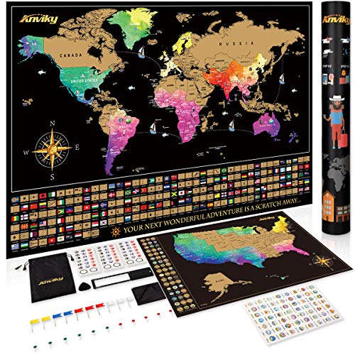 Product Cover Anviky Scratch Off Map of The World-Includes Scratch Off USA and Complete Accessories Set,Travelers Map The Best Gifts for Travelers