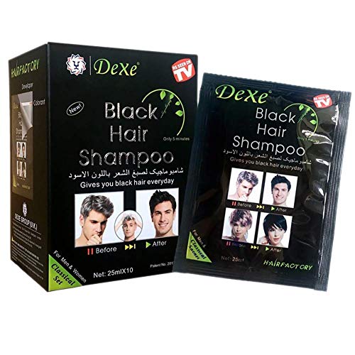 Product Cover 10 PCS Dexe Instant Hair Dye for Men Women- Black Hair Shampoo -Black Color - Simple to Use - Temporary Hair Dye- Last 30 days - Natural Ingredients, Great Choice for Woman&Man.