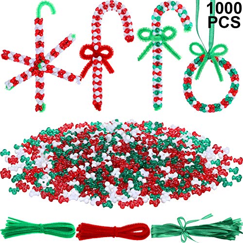 Product Cover Christmas Tri-Shaped Beads Plastic Tri Beads with 50 Pieces White Chenille Stems Pipe Cleaners for Christmas Party DIY Supplies