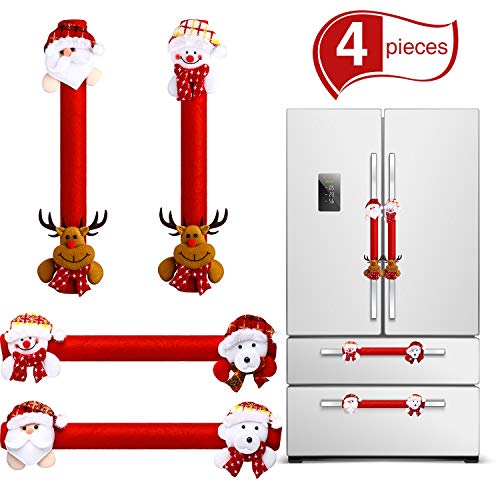 Product Cover 4 Pieces Christmas Refrigerator Door Handle Cover, Snowman Kitchen Appliance Microwave Oven Dishwasher Handle Cover for Christmas Decorations (Red Christmas)