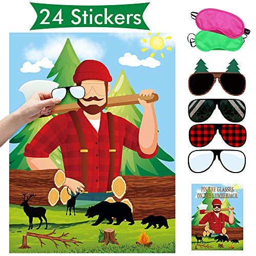 Product Cover Lumberjack Party Games Pin the Glasses On The Face -Lumberjack Pin Game（24Pack）Glasses Stickers activity party supplies decorations poster