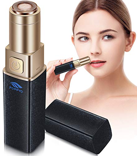 Product Cover Facial Hair Removal for Women, POPPYO Painless Hair Remover Ladies Mini Travel Size Hair Trimmer for Peach Fuzz, Chin Cheek Hair, Upper Lip Moustaches, Sideburns, Waterproof, Battery Powered
