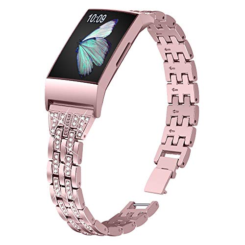 Product Cover Joyozy Slim Bling Bands Compatible with Fitbit Charge 3/Fitbit Charge 3 SE Smartwatch,Rhinestone Dressy Bracelet Replacement for Wristbands Accessories Jewelry Strap Women Girl(Rosegold)