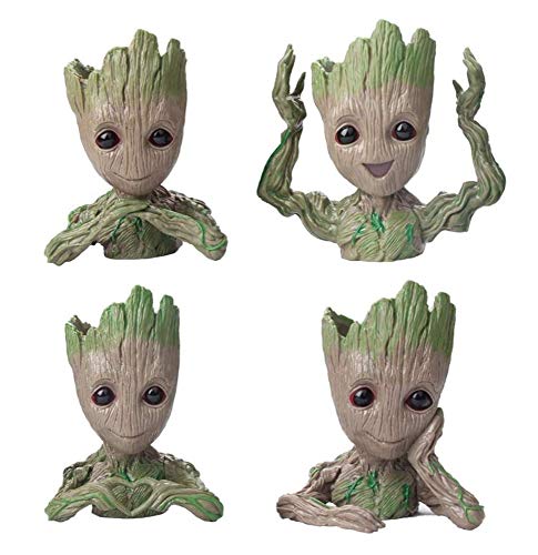 Product Cover 4 Pack Cute Baby Groot Flowerpot Tree Man Planter Flower Pot with Drainage Hole Pencil Pen Holder,Diligencer Office Party Ornament Christmas Birthday Gift Planter 6