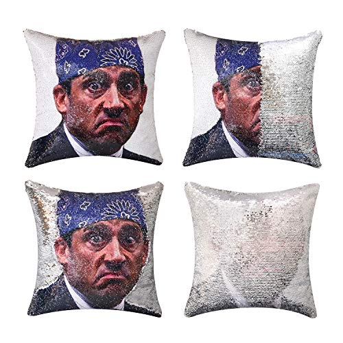 Product Cover cygnus The Office Michael Scott Quote Humor Sequin Reversible Pillowcover Mermaid Flip Pillow Case That Color Change Decor Cushion 16x16 inches (Silver Sequin)