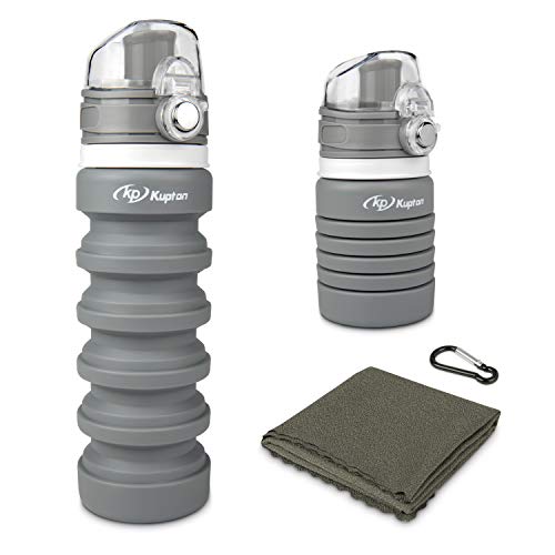Product Cover Kupton Portable Travel Water Bottle, BPA Free Reusable Foldable Collapsible Silicone Water Bottles, Canteen Kettle for Daily Hydration Outdoor Sports Running Hiking with Carabiner & Quick Dry Cloth