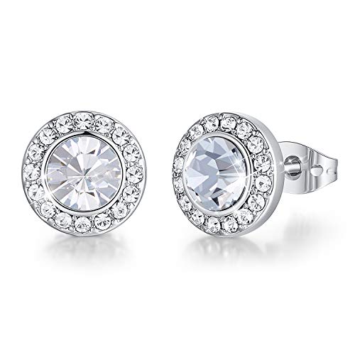 Product Cover CDE April Birthstone Swarovski Crystal Earrings Girls White Stud Earrings 18K White Gold Plated Studs for Girls Jewelry for Women Ear Stud Birthday Christmas Gifts for Daughter Sister Girlfriend Wife