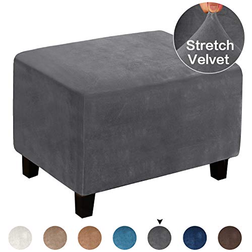 Product Cover Turquoize Oversize Ottoman Slipcover Stretch Velvet Footrest Sofa Cover Storage Ottoman Cover Protector Ottoman Slipcover Stretch Furniture Protector for Living Room (Oversize, Gray)