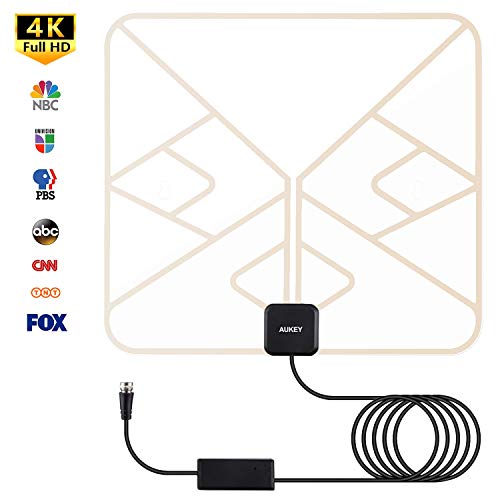 Product Cover AUKEY TV Antenna, Indoor Digital TV Antenna with Amplifier Signal Booster & 10ft Coaxial Cable, Supports 4K 1080p HDTV Channels (Red)