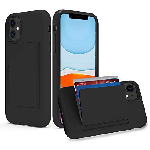 Product Cover KUE Destone Designed for iPhone 11 Case with Card Holder, [3 Credit Card Capacity] Heavy Duty Shockproof Rugged Armor TPU and Plastic Hybrid Wallet Case for Apple iPhone 11 (6.1