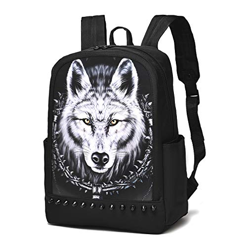 Product Cover Fashion Backpack 3D Animal Studded Backpack for Women Men Cool Backpack Bookbag Wolf