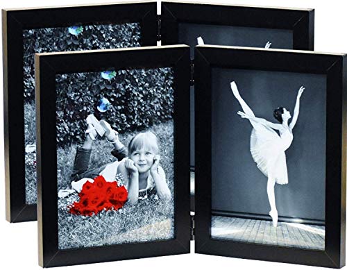 Product Cover 4x6 Folding Picture Frames (2-Pack) Black with HIGH Definition Glass - Displays Two 4