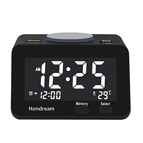 Product Cover Digital Alarm Clock with Dual USB Charger, Easy Snooze, FM Radio, Large LCD Display, Dimmer, Temperature and Battery Backup for Bedrooms