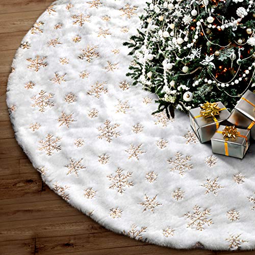 Product Cover Fantaspic Series Tree Skirt, 48 inches Snowy White Faux Fur Christmas Party Decorations Indoor Outdoor New Year Holiday Festival Ornament Supplies