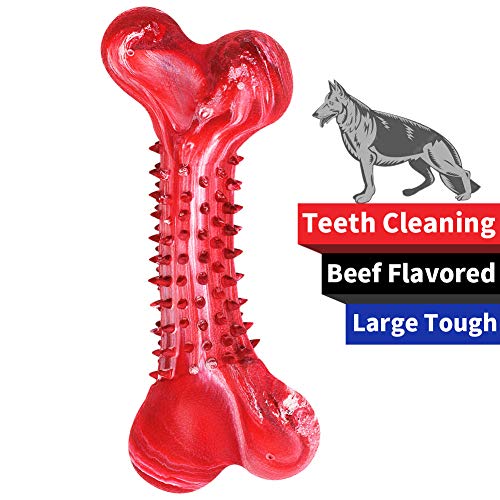 Product Cover ZGSZ Large Dog Toys Durable Dog Chew Toy for Aggressive Chewers, Indestructible Beef Flavored Tough Dog Bone Natural Rubber Teeth Cleaning Chews Non-Toxic Toy for All (Meat Color)