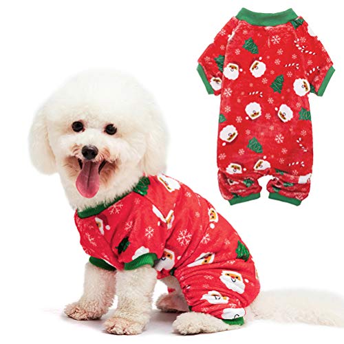 Product Cover PUPTECK Flannel Dog Pajamas-Cute Santa Claus Snowflake Soft Pet Clothes Jumpsuit Pjs