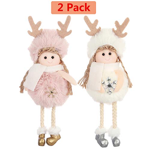 Product Cover PGYFIS Christmas Decoration 2 Pieces Elk Angel Doll Pendant Tree Hanging Ornaments Christmas Crafts Elves Decorations Pink and White (Angel-Elk)