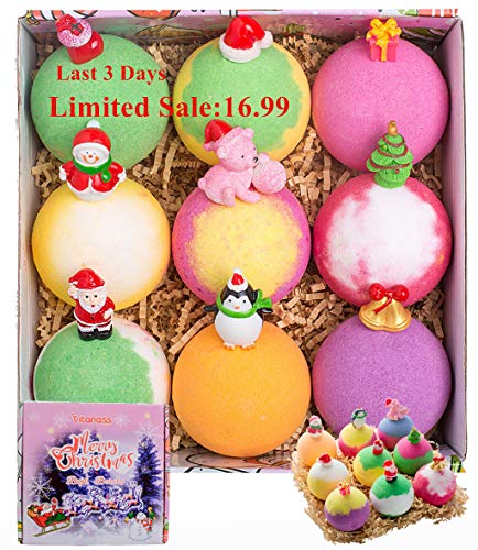 Product Cover Christmas Bath Bombs for Kids with Surprise Toys Inside, VITANASS 9 Large Vegan Essential Oil Spa Bubble Bath Fizz Balls Kit,Beauty Gifts Set For Girls/Boys/Women,Mom,Teens,Her on Christmas New Year