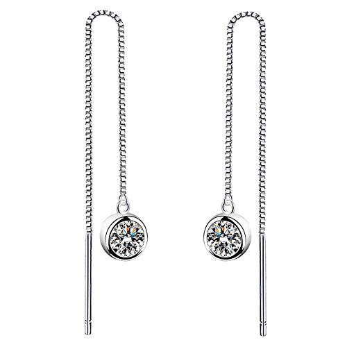 Product Cover Women 925 Sterling Silver Brilliant Round Cut CZ Needle Threader Pull Through Dangle Earrings