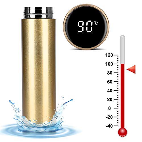 Product Cover Temperature Display Vacuum Insulated Water Bottle 17oz,Thermo Flask Made of Premium Stainless Steel Coffee Cup, Smart Cup, Novelty Gifts Mug, FDA Safty (Gold)