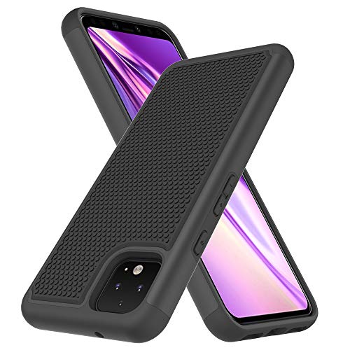 Product Cover Google Pixel 4 Case, Muokctm Shockproof Impact Hybrid Dual Layer Defender Protective Cover for Google Pixel 4 Phone (Armor Black)