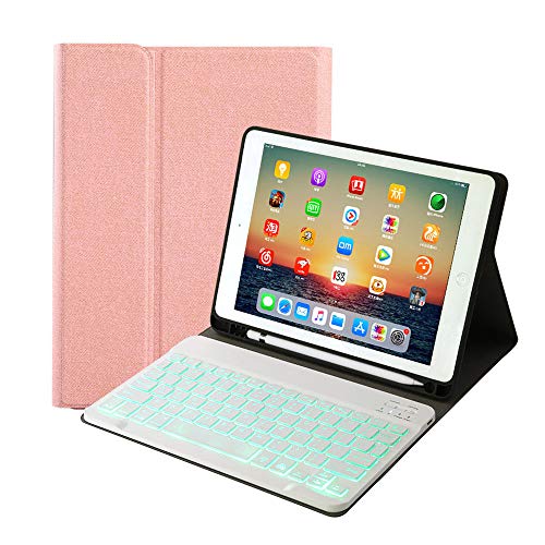 Product Cover for Newest iPad 10.2 2019 (7th Generation) Keyboard Leather Case,7 Colors Backlit Removable Slim Lightweigh Folio Cover Wireless Bluetooth Keyboard for iPad 10.2 inch 2019 Release (Rose Gold)