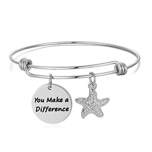 Product Cover Appreciation Gift Bracelet for Teacher Coach Mentor Volunteer Employee, Thank You Gift Inspirational Personalized Positive Jewelry, Stainless Steel You Make a Difference Cuff by Vallgox