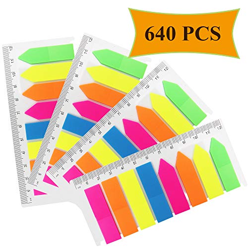 Product Cover Munpor 4 Sets Neon Page Markers, Translucent Page Flags Fluorescent Colored Index Tabs Sticky Notes Tabs with 12cm Measurement for Page Marker
