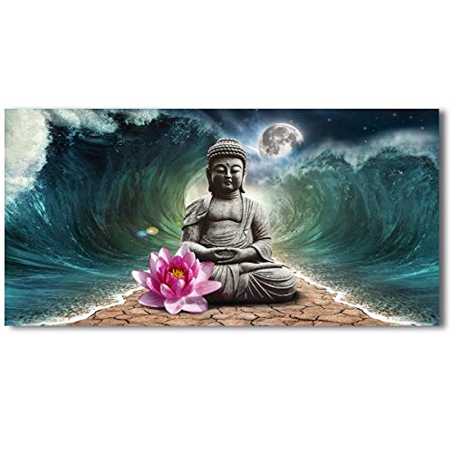 Product Cover Canvas Wall Art Buddha and Giant Waves Artworks Pictures Canvas Prints Wall Art Paintings Buddha and Giant Waves Giclee Print Modern Home Decor for Living Room Bedroom Decoration