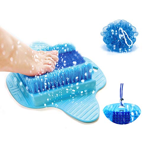 Product Cover Foot Scrubber | Foot Brush Bristles Deep Clean | Massage | Exfoliate & Stimulate Feet | Foot Spa Brush | Free String & Body Mesh Sponge | Premium Quality | Update 2019 Model