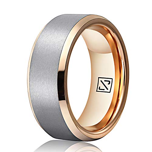 Product Cover Luxffield Tungsten Rings 8MM Rose Gold Wedding Couple Bands Comfort Fit Matte Engagement Promise Rings for Men Women Size 8