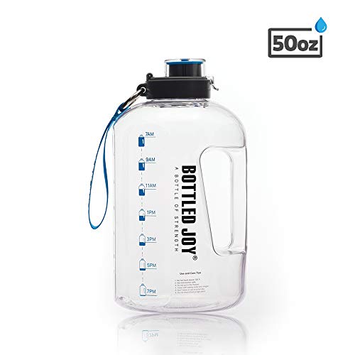 Product Cover BOTTLED JOY 50oz Water Bottle, BPA Free 1.5L Kids Water Bottle Hydration with Motivational Time Marker Reminder Leak-Proof Drinking for Camping Sports Workouts and Outdoor Activity