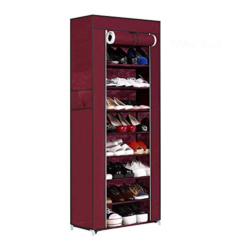 Product Cover Ebee Store Iron Collapsible Shoe Stand (Maroon, 9 Shelves)