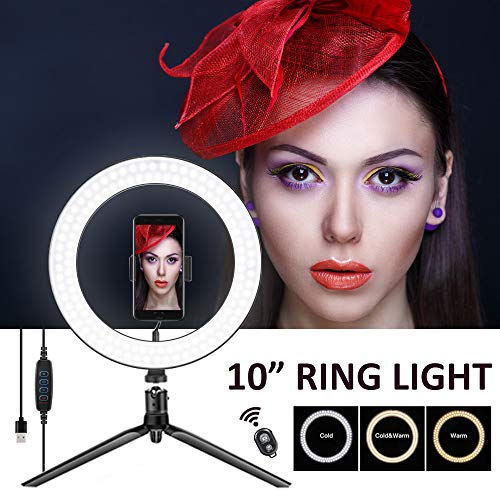 Product Cover Harmonic Ring Light,10'' O Ring Light with Stand,Phone LED Make Up Light with 3 Light Modes and 11 Brightness Level for Camera,Smartphone,YouTube Video,Live Streaming