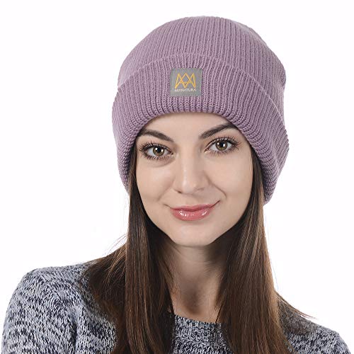 Product Cover MIANATURA Beanie Hat for Men and Women, Winter Knit Hat, Trendy Skull Cap, Unisex Warm Ski Hat (Dusty Purple)