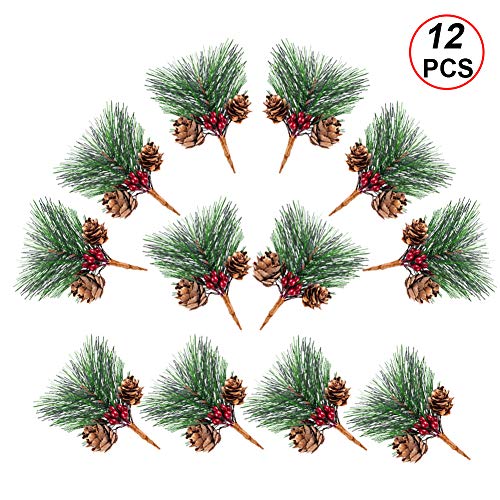 Product Cover TOPHOUSE 12pcs Artificial Pine Picks Small Fake Berries Pinecones Branches for Christmas Tree Flower Arrangements Wreaths and Holiday Decorations