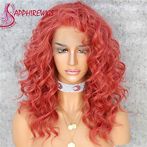 Product Cover Sapphirewigs Brick Red Color Curly No-Tangle Glueless Women Party Daily Makeup Cosplay Party Women Fashion Synthetic Lace Front Wigs