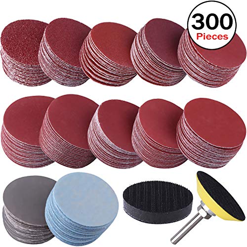Product Cover SIQUK 300 Pcs 2 Inch Sanding Discs with 1 pc 1/4 Inch Shank Backing Pad and 1 pc Soft Foam Buffering Pad 80 180 240 320 400 600 800 1000 2000 3000 Grit