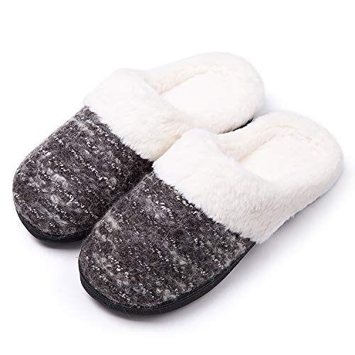 Product Cover DL Fluffy-Womens-Slippers-Indoo-Outdoor, Furry Slip-on Women's House Slippers Memory Foam, Arch Support Bedroom Slippers for Women Non Slip Outsole Grey