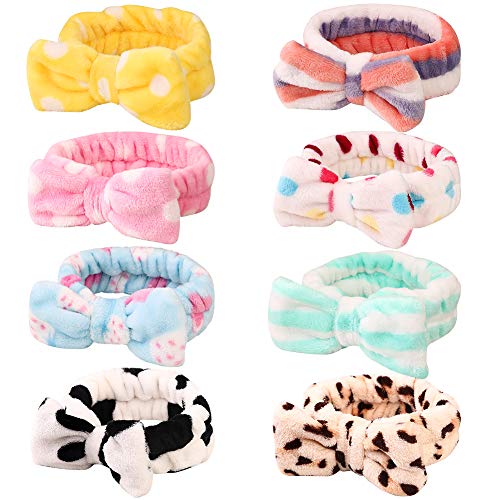 Product Cover 8 Pack Spa Headband, Coral Fleece Makeup Headband Cosmetic Headband for Washing Face, Bow Headbands for Shower Terry Cloth Headbands for Women Facial Hair Band