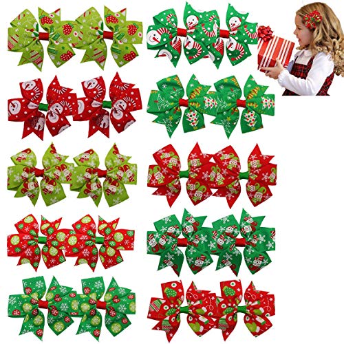 Product Cover 20PCS Christmas Hair Bows 3Inch Grosgrain Ribbon Bows Alligator Hair Clips Hair Accessories Christmas Gifts for Baby Girls Toddlers Children Kids（Multi-Colore-10pairs）