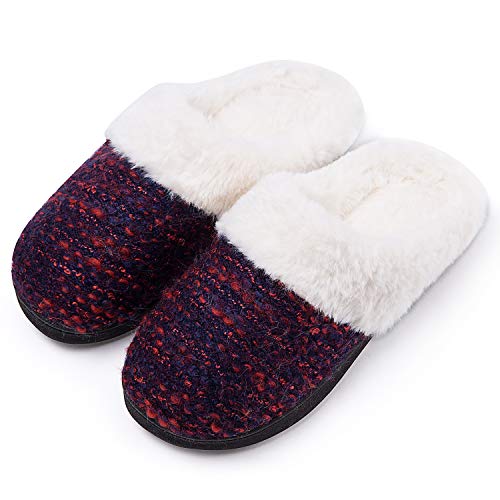 Product Cover DL Fluffy-Womens-Slippers-Indoo-Outdoor, Furry Slip-on Women's House Slippers Memory Foam, Arch Support Bedroom Slippers for Women Non Slip Outsole Red