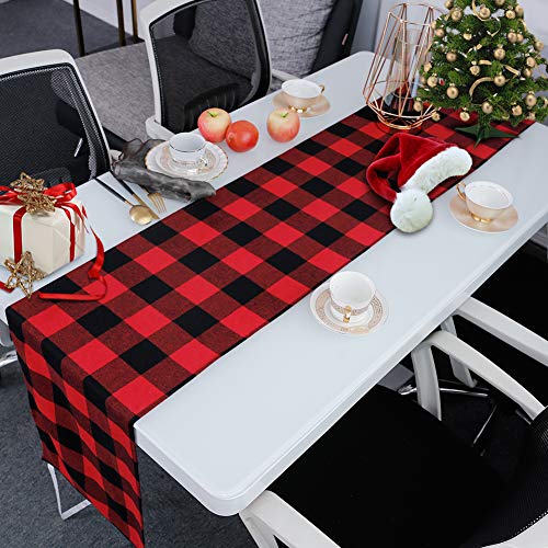 Product Cover Volcanics Christmas Table Runner Buffalo Check Plaid Farmhouse Table Runner for Indoor and Outdoor Parties Family Dinners or Gatherings 14