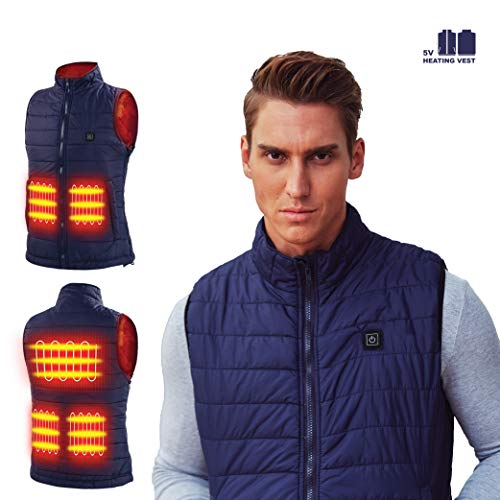 Product Cover HOOCUCO Heating USB Electric Vest Heated Jacket Cold-Proof Warm Clothes Washable More Sizes Adjustment (Battery Not Included) ... (Blue, L)