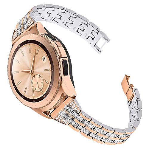Product Cover Joyozy Compatible with Samsung Galaxy Watch (42mm) SM-R810/SM-R815, 20mm Stainless Steel Watch Band Wrist Strap with Diamond Style for Women- Original Design (Rose Gold+Silver)
