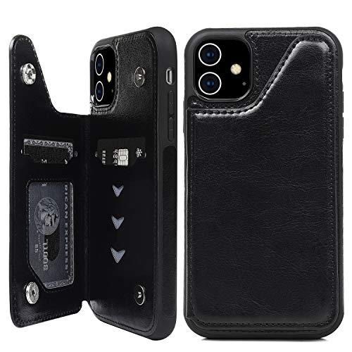 Product Cover SUPWALL iPhone 11 Wallet Case with Card Holder, PU Leather Kickstand Card Slots Case,Double Magnetic Clasp and Durable Shockproof Protective Cover for iPhone 11 6.1 inch, Black (Black)