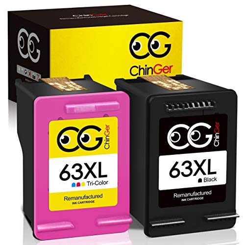 Product Cover CHINGER Remanufactured 63XL Ink Cartridge Replacement for HP 63 XL Ink Cartridge with Ink Level Display Used in HP OfficeJet 3830 4650 5255 4655 Envy 4520 DeskJet 3631 1112 3630 (1 Black, 1 Tri-color)