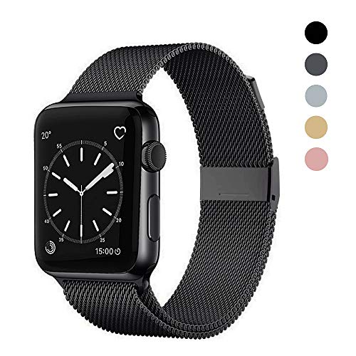 Product Cover OSUVOX Compatible for IWatch Band, 38mm/40mm 42mm/44mm, Stainless Steel Loop Magnetic Band Compatible with Iwatch Series 5/4/3/2/1 (Black, 42mm/44mm)